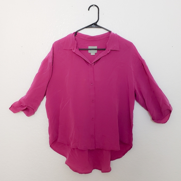 Anthropologie Maeve fuchsia silk button up blouse - Picture 6 of 10